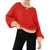 ZESICA Women's Casual Long Sleeve Crew Neck Pullover 2024 Ribbed Knit Loose Contrast Color Sweater Tops