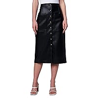 [BLANKNYC] Womens Snap Front Midi Vegan Leather Skirt