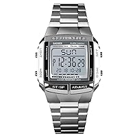 findtime Men's Electronic Digital Watch LED Stainless Steel Multifunction Watch Quartz Stopwatch