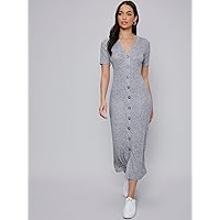Summer Dresses for Women 2022 Single Breasted Rib-Knit Dress Dresses for Women (Color : Light Grey, Size : XX-Large)