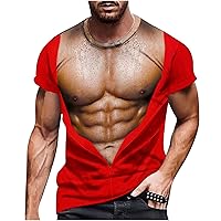 Muscle Shirts for Men Funny Short Sleeve Fake Six Pack Abs Novelty Funny Printing Blouses Crewneck Casual 2024 Summer Tees