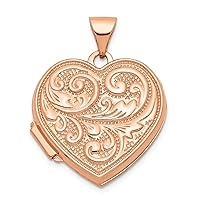 14k Rose Gold 18mm Scrolled love You Always Heart Locket Pendant Necklace 18 inch chain included