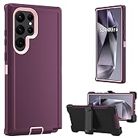 for Samsung Galaxy S24 Ultra case,S24 Ultra Heavy Duty case,with Tempered Glass Screen Protector [Military Grade Protective ][Shockproof] [Dropproof] [Dust-Proof] (WineRed/Pink)