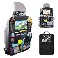 Car Organizer Back Seat with Tablet Holder, 1Pack Seat Back Cover for Kids Toddlers, Kick Mats Protector with 9 Storage Pockets, Keep Cars Vehicles Organized & Tidy, Travel Accessories