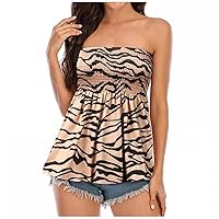 Summer Off Shoulder Elastic Waist Smocked Tube Tops for Womens Strapless Casual Flowy Swing Elegant Tunic Bandeau