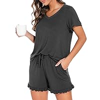 Womens Pajamas Set Lounge Sets Short Sleeve Sleepwear Soft Pjs Shorts Set with Pockets