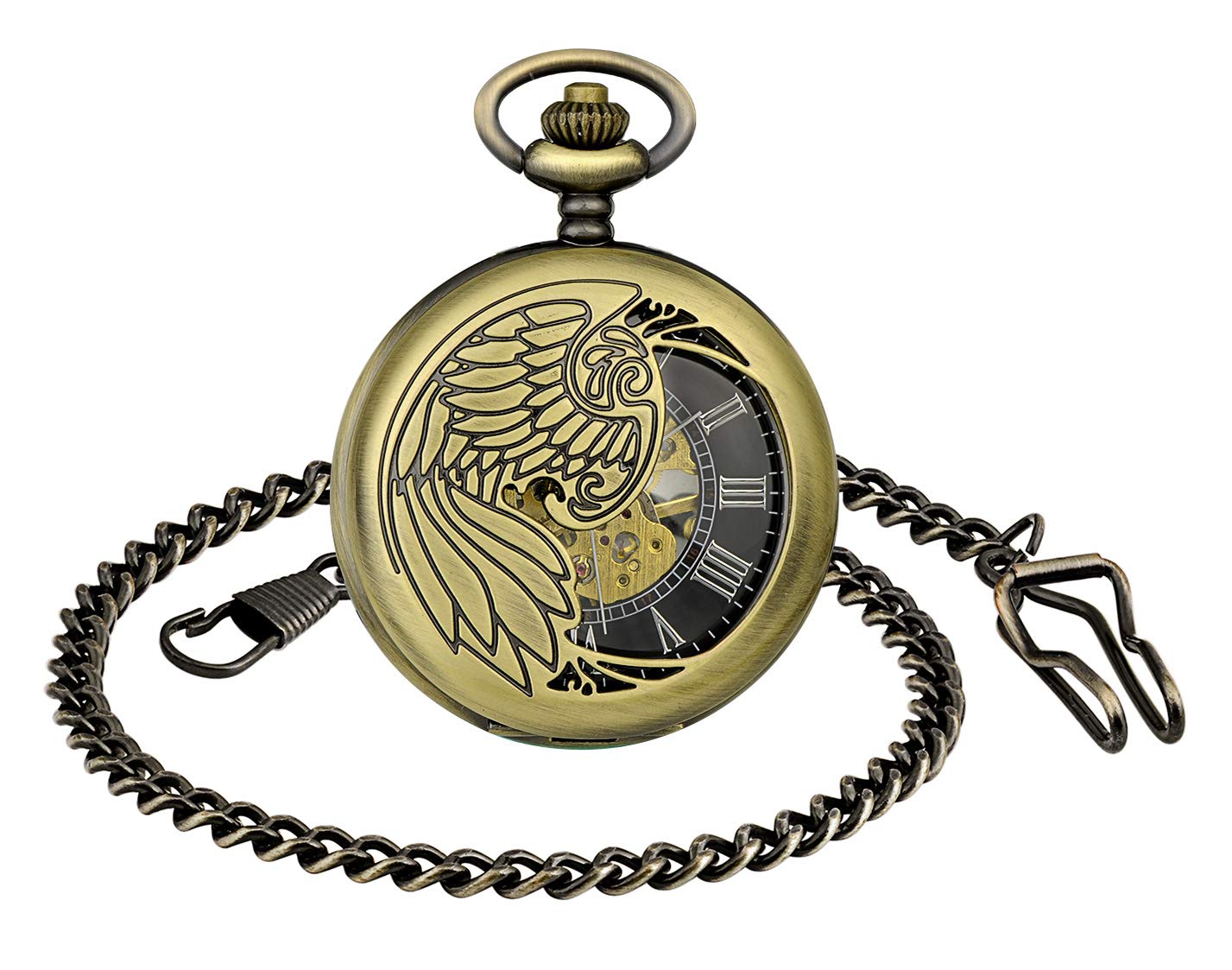 Unendlich U Men's Pocket Watch Cool Hollow Phoenix Eagle Mechanical Pocket Watch Christmas Gifts for Men