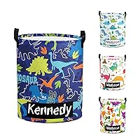 Personalized Baby Laundry Basket for Boys Girls Custom Laundry Hamper with Handle Collapsible Organizer Storage Bathroom Living Room Bedroom Decor (Dinosaur)