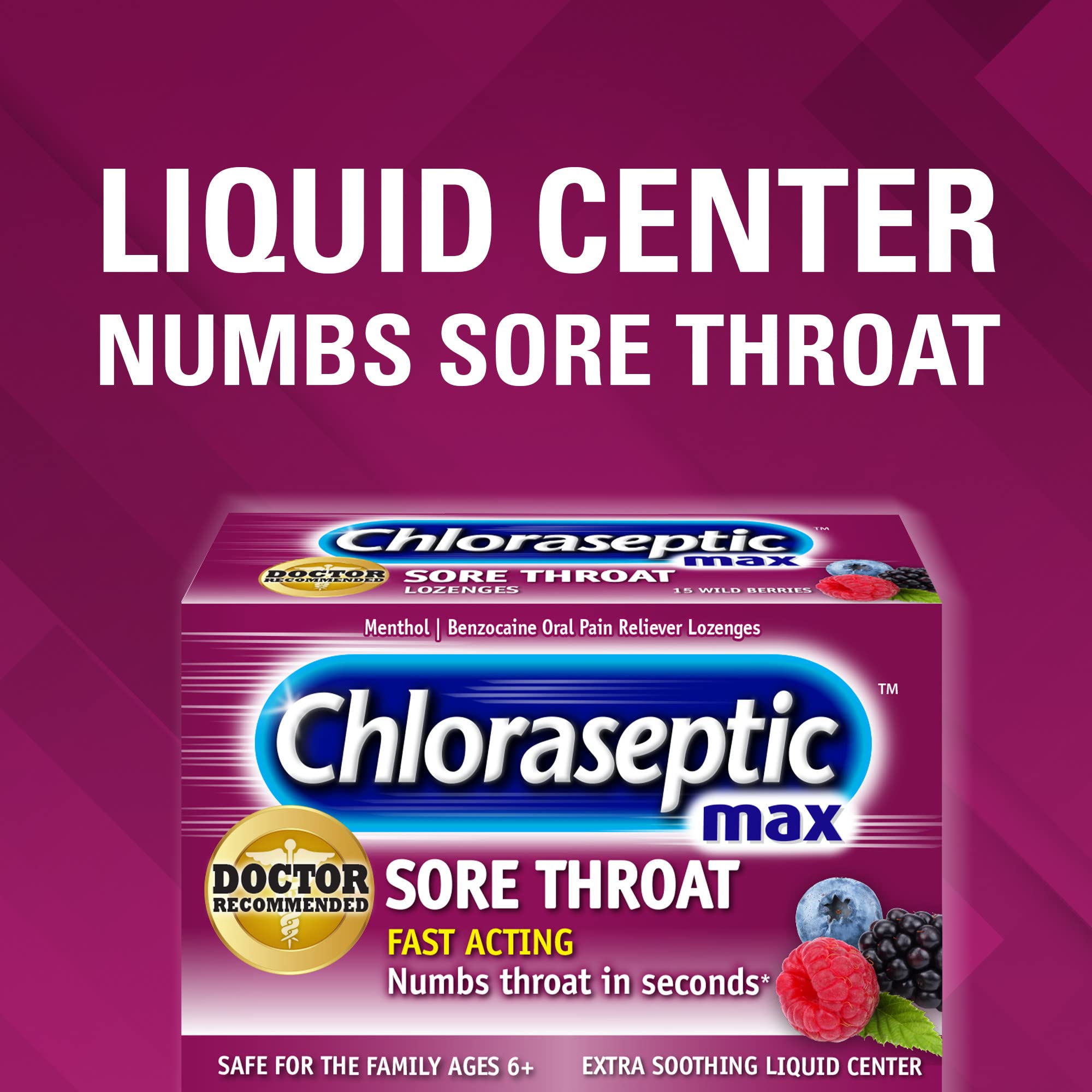 Chloraseptic Max Strength Sore Throat Lozenges, Wild Berries, 15 Count, 3 Pack
