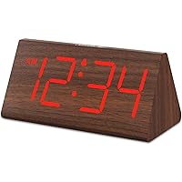 DreamSky Wooden Digital Alarm Clocks for Bedrooms - Electric Desk Clock with Large Numbers, USB Port, Battery Backup Alarm, Adjustable Volume, Dimmer, Snooze, DST, 12/24H, Living Room Wood Décor (Red)