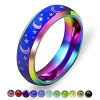 Uloveido 6MM Stainless Steel Band Comfort Fit Temprature Sensitive Color Changing Mood Rings Rainbow Tone