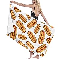 Grilled Hot Dogs Beach Towel, Quick Drying Absorbent Oversized Microfiber Beach Towels, Sand Free Lightweight Pool Towel for Swimming, Bath, Yoga, Pool, Travel