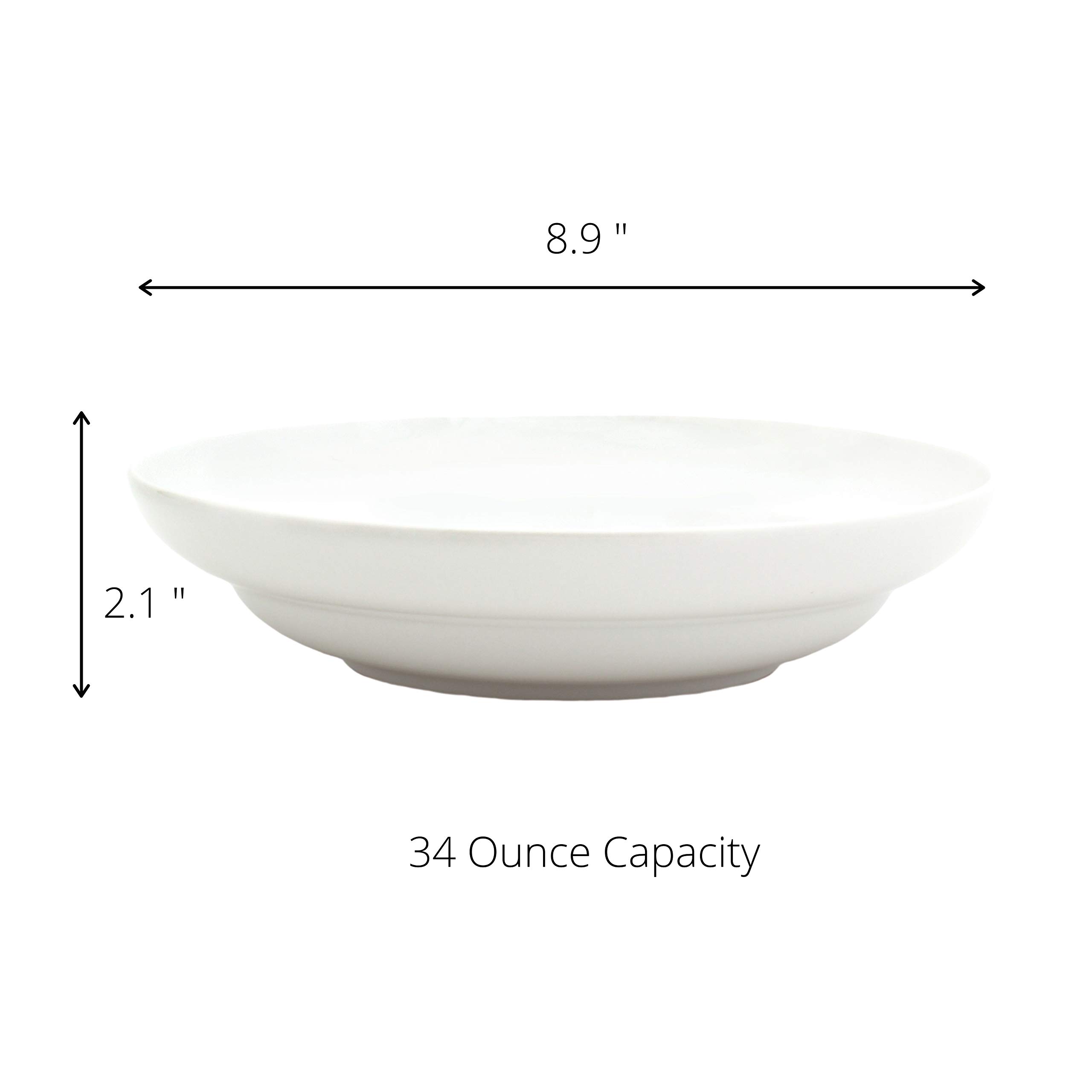 Euro Ceramica White Essential Porcelain Collection, Pasta Bowls Set of 4, Inverted Rim Design, Classic