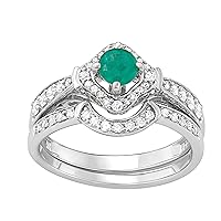 1/2 carat (cttw) Diamond & Natural Gemstone Bridal Set Ring 10KT White Gold, Available With Emerald, Morganite, Blue Sapphire & Tanzanite Center Stone
