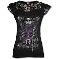 Spiral - Waisted - Womens - Lace Layered Neck Top. Made in The UK (Small) Black, Purple