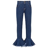 TiaoBug Kids Girls Vintage Flare Jeans Causal Skinny Denim Bell-Bottom Jeans Ruffle Denim Leggings Trousers Bottoms