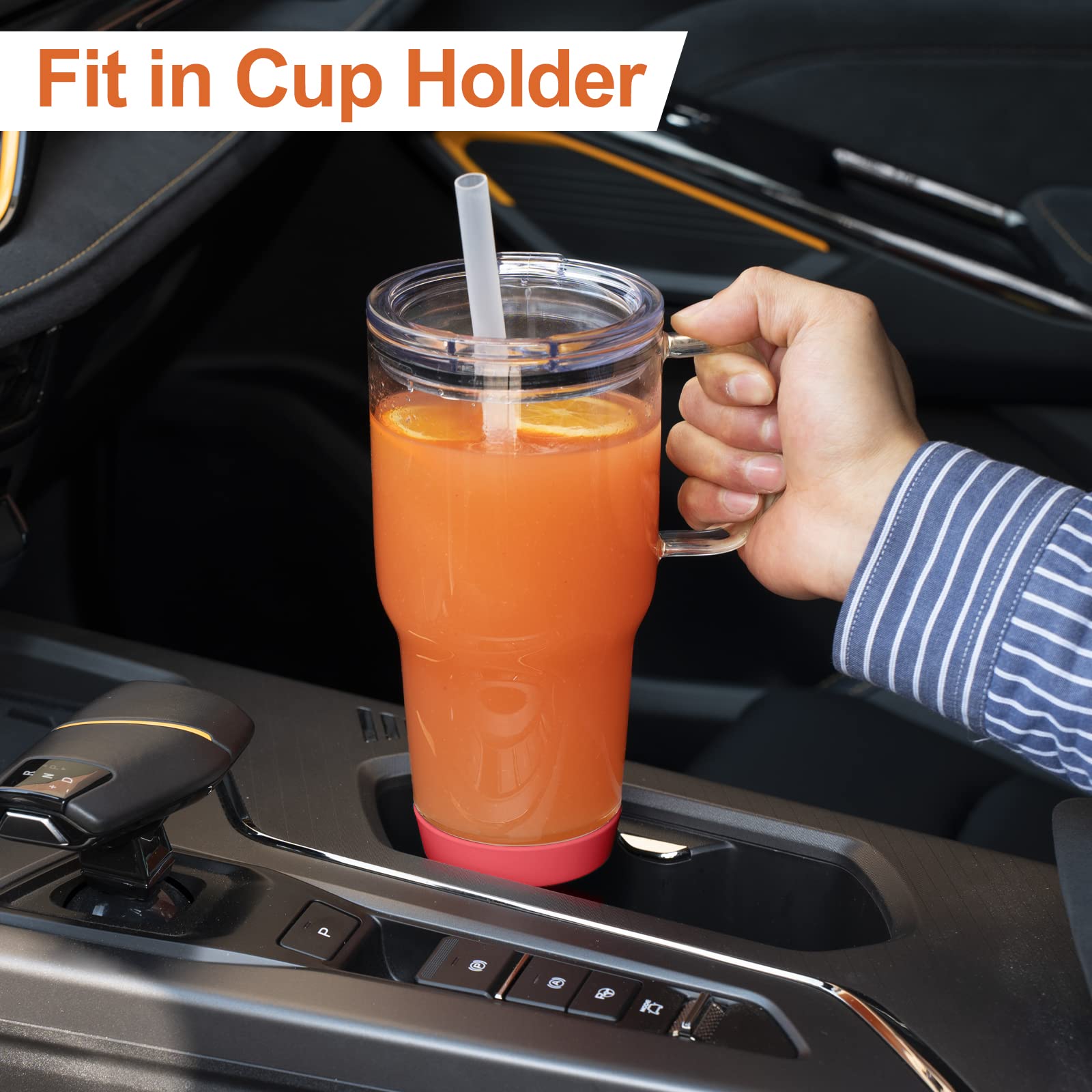 Zukro 32 oz Drinking Glass Tumbler with Handle, Iced Coffee Cup with Straw and Lid, Reusable Glass Water Cup With Silicone Bumper for Beer, Fits In Cup Holder, Dishwasher Safe, BPA Free, Watermelon