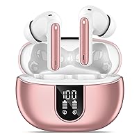 Wireless Earbuds, Bluetooth 5.3 Headphones 40Hrs Playtime Deep Bass Stereo, LED Power Display, Call Noise Canceling Headphones with Mic, IP7 Waterproof Earphones for iOS Android Rose Gold