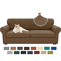 Newest 3 Pieces Couch Covers for 2 Extra Large Cushion Sofa Super Stretch Sofa Cover for 2 Large Seat Universal Loveseat Slip Cover for Living Room (Brown), 71