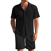 COOFANDY Men 2 Piece Short Sets Outfits Beach Button Down Short Sleeve Shirt and Short Sets