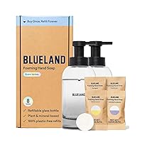 BLUELAND Hand Soap Duo Slate - 2 Refillable Glass Foaming Hand Soap Dispensers + 8 Tablet Refills, Variety Scents, Makes 8 x 9 Fl oz bottles (72 Fl oz total)