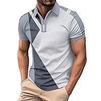 Polo Golf Shirts for Men Summer Casual Short Sleeve Button Up Color Block Collared Tennis Shirt Fashion Muscle Tees