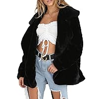 Women's Winter Faux Fur Coat Fleece Lapel Open Front Cardigan Jackets Long Sleeve Overcoat Outerwear with Pockets