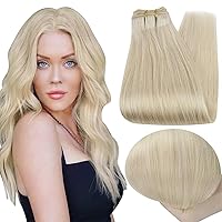 Full Shine Real Human Hair Weft Extensions for Thick Hair 105 Grams 20 Inch Sew in Remy Hair Extensions Invisible Color Blonde Silky Weave Weft Hair Extensions Hair Pieces for Women