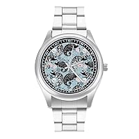 Chameleon Flowers Fashion Wrist Watch Arabic Numerals Stainless Steel Quartz Watch Easy to Read