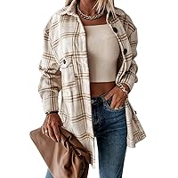Trendy Queen Womens Flannel Shacket Jacket Casual Plaid Button Down Long Sleeve Shirt Fall Clothes Outfits