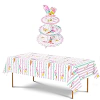 WERNNSAI Ice Cream Party Table Cover Ice Cream Cupcake Stand Birthday Decorations for Kids Girls Party Supplies