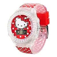 Hello Kitty Digital LCD Quartz Kids Red Watch for Girls with Polka Dot Print Band Strap (Model: HK4170AZ)