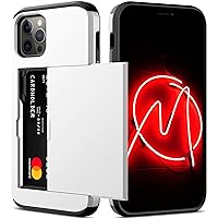 Nvollnoe for iPhone 12 Case,iPhone 12 Pro Case with Card Holder Heavy Duty Protective Dual Layer Shockproof Hidden Card Slot Slim Wallet Case for iPhone 12/12 Pro for Men&Women(White)
