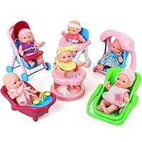 Mini 5 Inch Baby Girl Toy Dolls with Stroller, High Chair, Bathtub, Infant Seat, and Swing Accessories for Girls 3-6 Years Old