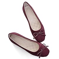 Ladies Faux Suede Summer Casual Cute Dress Flats Outdoor Walking Shoes T-Wine Red US 7