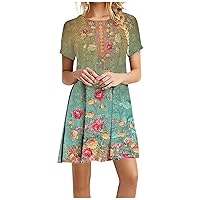 Women Summer Dress Tshirt Beach Sundress Casual Plus Size Flowy Swing Short Sleeve Loose Fit Comfort Tunic Dresses