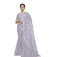 Lavender Indian Woman Net fancy Cocktail Stone Sari Blouse Fringe Saree 5723