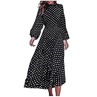 Sundresses for Women 2024 with Sleeves Casual, Women's Casual Fashion Round Neck Polka Dot Long Sleeve Irregul