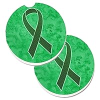 Caroline's Treasures AN1221CARC Emerald Green Ribbon for Liver Cancer Awareness Set of 2 Cup Holder Car Coasters Absorbent Sandstone Coasters for Car Cup Holders Gifts for Men or Women, Large, Multico