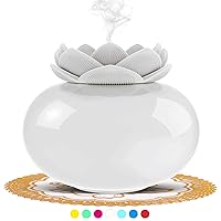 Essential Oil Diffusers Ceramic Diffuser: YJY Aromatherapy Diffuser for Bedroom Office Home, Cute Lotus Best Gifts Auto Shut-Off 7 Colors LED Light - White