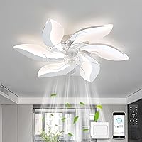 YOLEDY Ceiling Fan with Lighting and Remote Control, Quiet, Ceiling Lamp with Fan DC, Floral Modern Design, 6 Levels Reversible Motor, Dimmable, for Bedroom, Kitchen, Office, Chrome