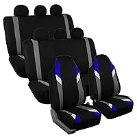 FH Group Supreme Modernistic Three Row Car Seat Covers, Airbag and Split Ready, 8 Passenger Set- Universal Fit for Cars, Trucks, & SUVs (Blue)