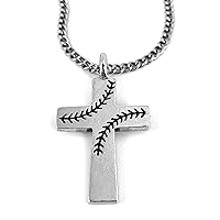 Baseball Stitches Cross Pewter Necklace 18 Inch Chain Antique Silver Finish Softball