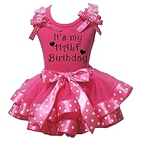 Petitebella It's My Half Birthday Dress Hot Pink Shirt Polka Dots Ribbon Petal Skirt Nb-8y
