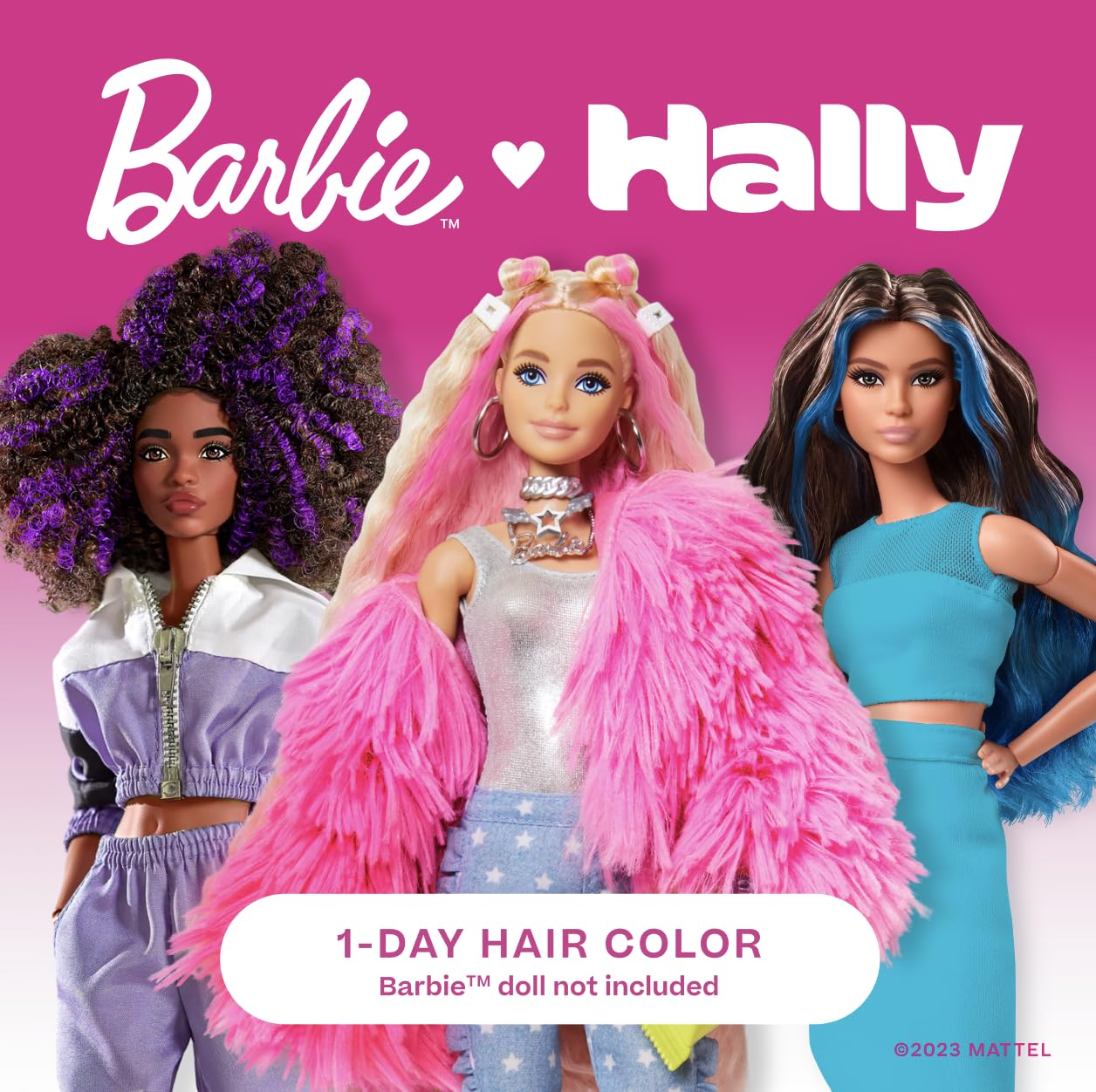 Barbie x Hally Temporary Hair Color for Kids | Pink Barbie Hair Dye | Barbie Hair Accessories for Women & Girls | Barbie Makeup for Hair | Barbie Movie Merch | Barbie Clothes & Shirt Accessory with Hair Clips | One-Day Washable Hair Color