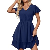 FAPPAREL V-Neck Ruffle Sleeve Dresses Casual Summer Dress for Women Wedding Guest Clothes