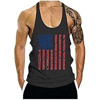 Men's American Flag Bodybuilding Stringer Tank Tops Sleeveless Y-Back Gym Fitness Workout Training Running T-Shirts