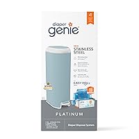 Diaper Genie Platinum Pail (Glacial Blue) is Made in Durable Stainless Steel and Includes 1 Easy Roll Refill with 18 Bags That can Last up to 5 Months.