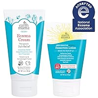 Earth Mama Therapeutic Eczema Care Set | Eczema Cream 3-Ounce + Uber-Sensitive Mineral Sunscreen Lotion SPF 40 3-Ounce | Contains Organic Colloidal Oatmeal, Steroid-Free