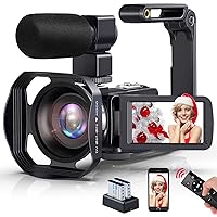 Camcorder Video Camera 4K Ultra Full HD 48.0MP 60FPS IR Night Vision Digital WiFi Vlogging with External Microphone and 2.4G Remote Control, Black (V4S-4551)